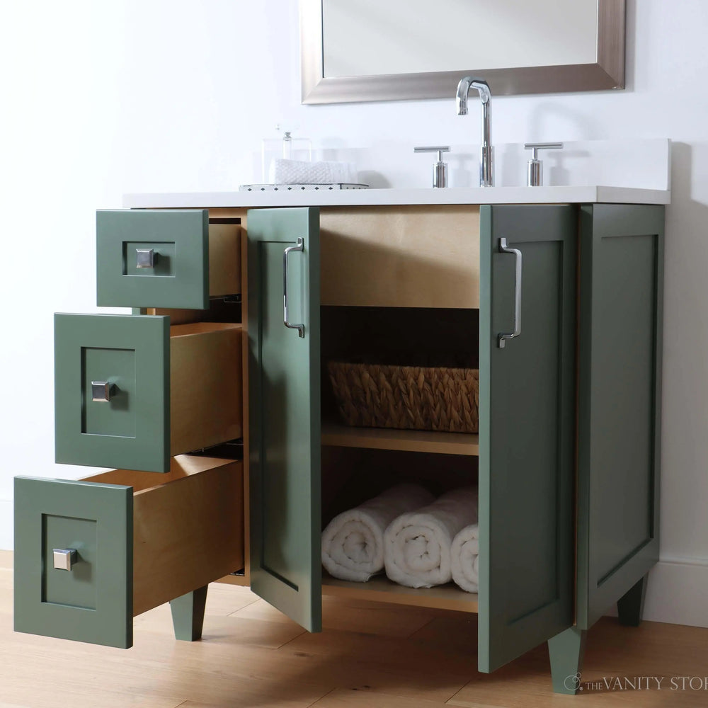 
                  
                    Bridgeport 36" Sage Green Bathroom Vanity, Right Sink
                  
                