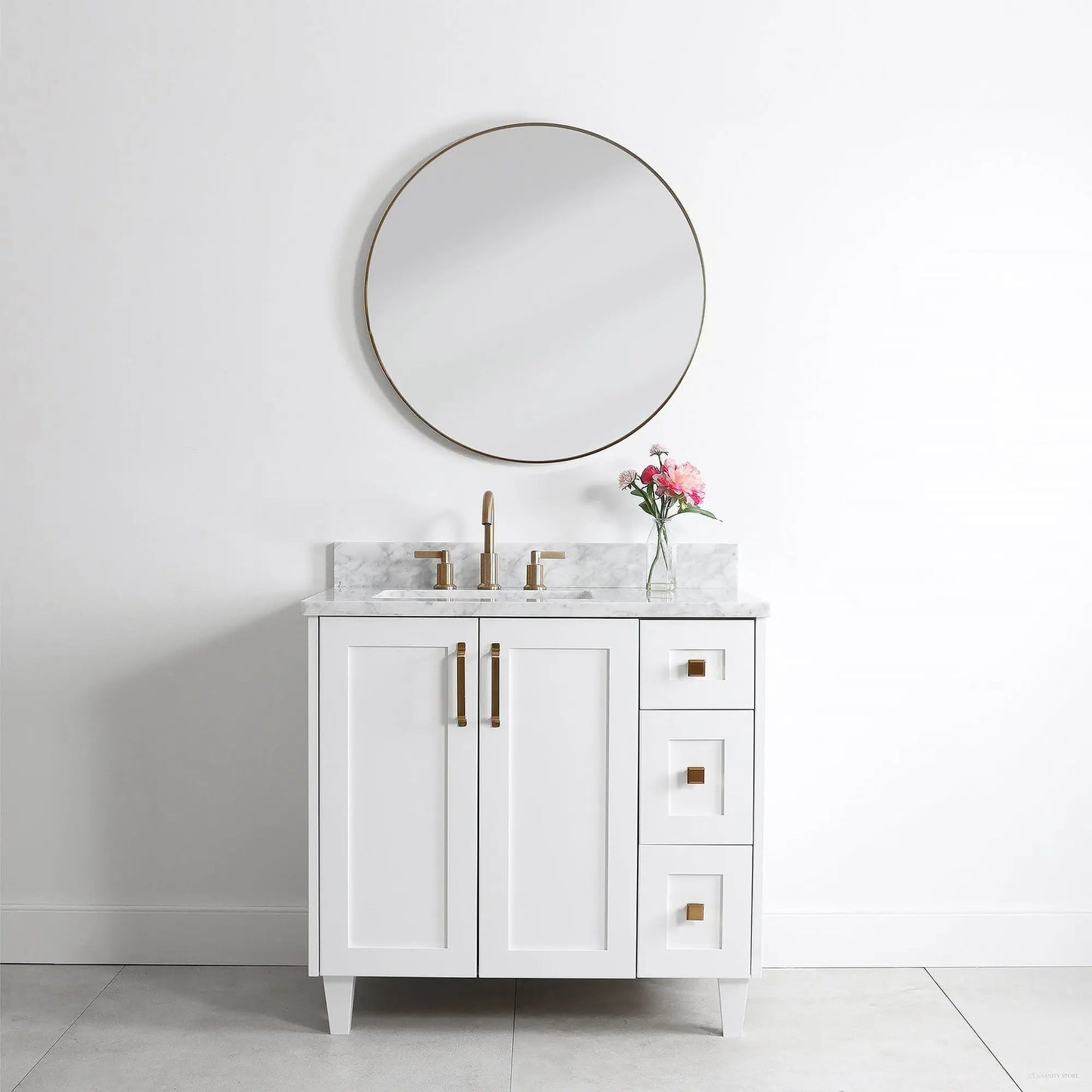 Bridgeport 36", Teodor® Satin White Vanity, Left Sink Teodor