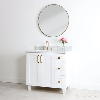 Bridgeport 36" Satin White Bathroom Vanity, Left Sink