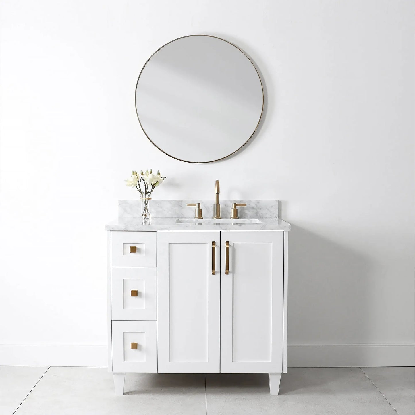 Bridgeport 36", Teodor® Satin White Vanity, Right Sink Teodor