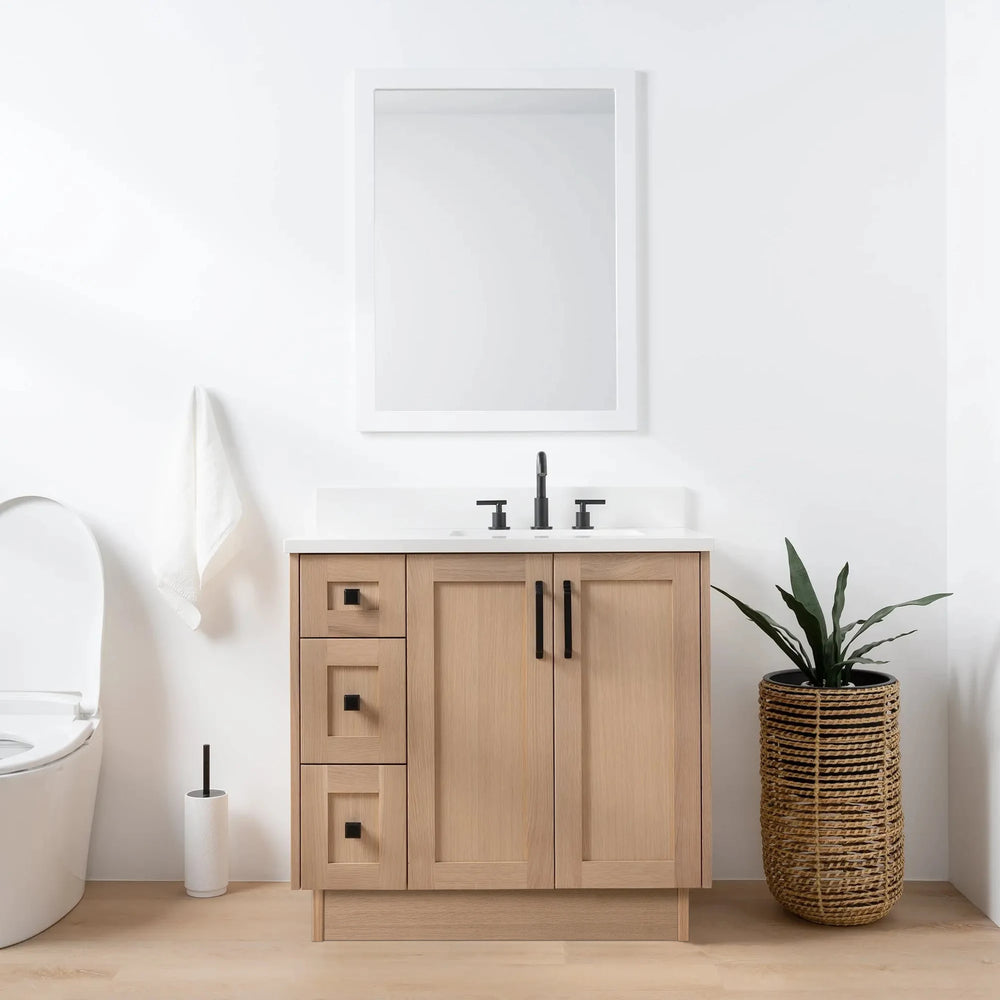
                  
                    Bridgeport 36" White Oak Bathroom Vanity, Right Sink
                  
                