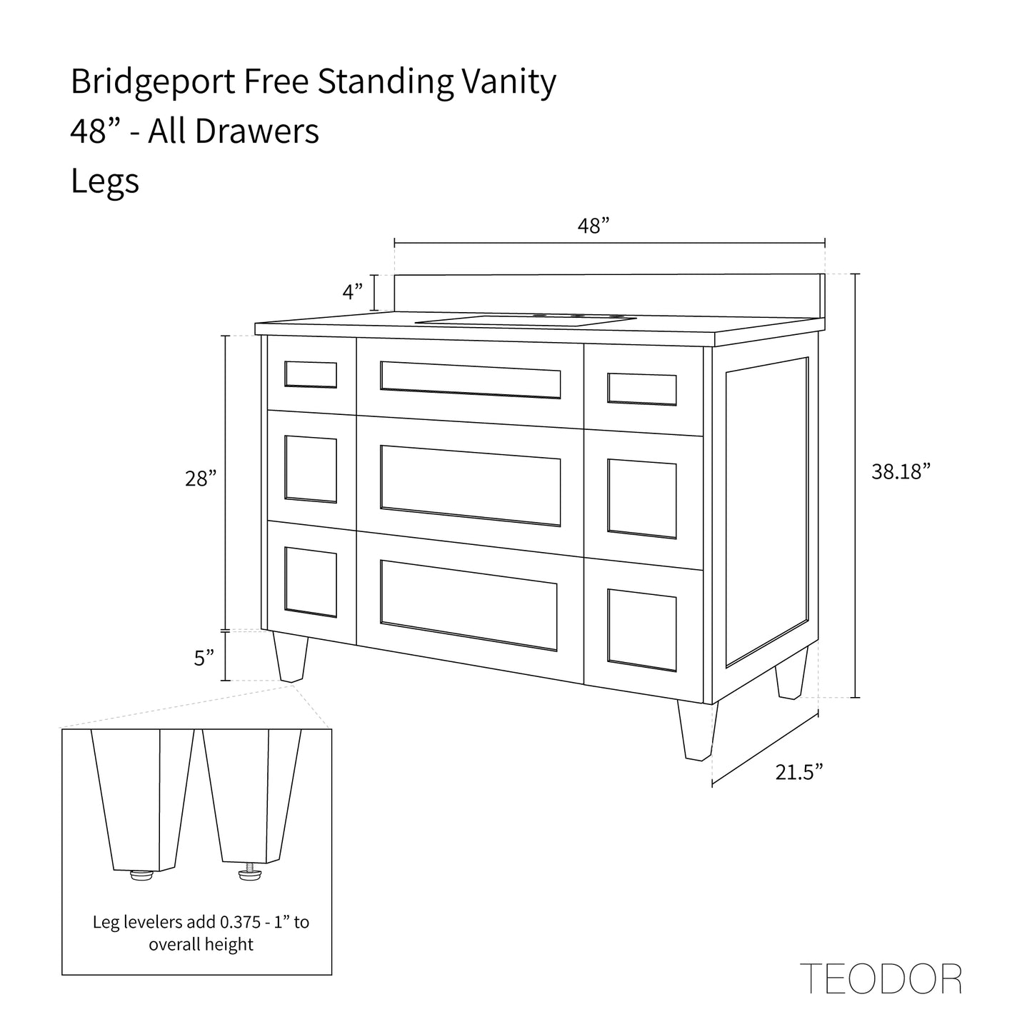 
                  
                    Bridgeport SLIM 48" Almond Coast Bathroom Vanity - All Drawers Teodor Bathroom Vanity Canada
                  
                