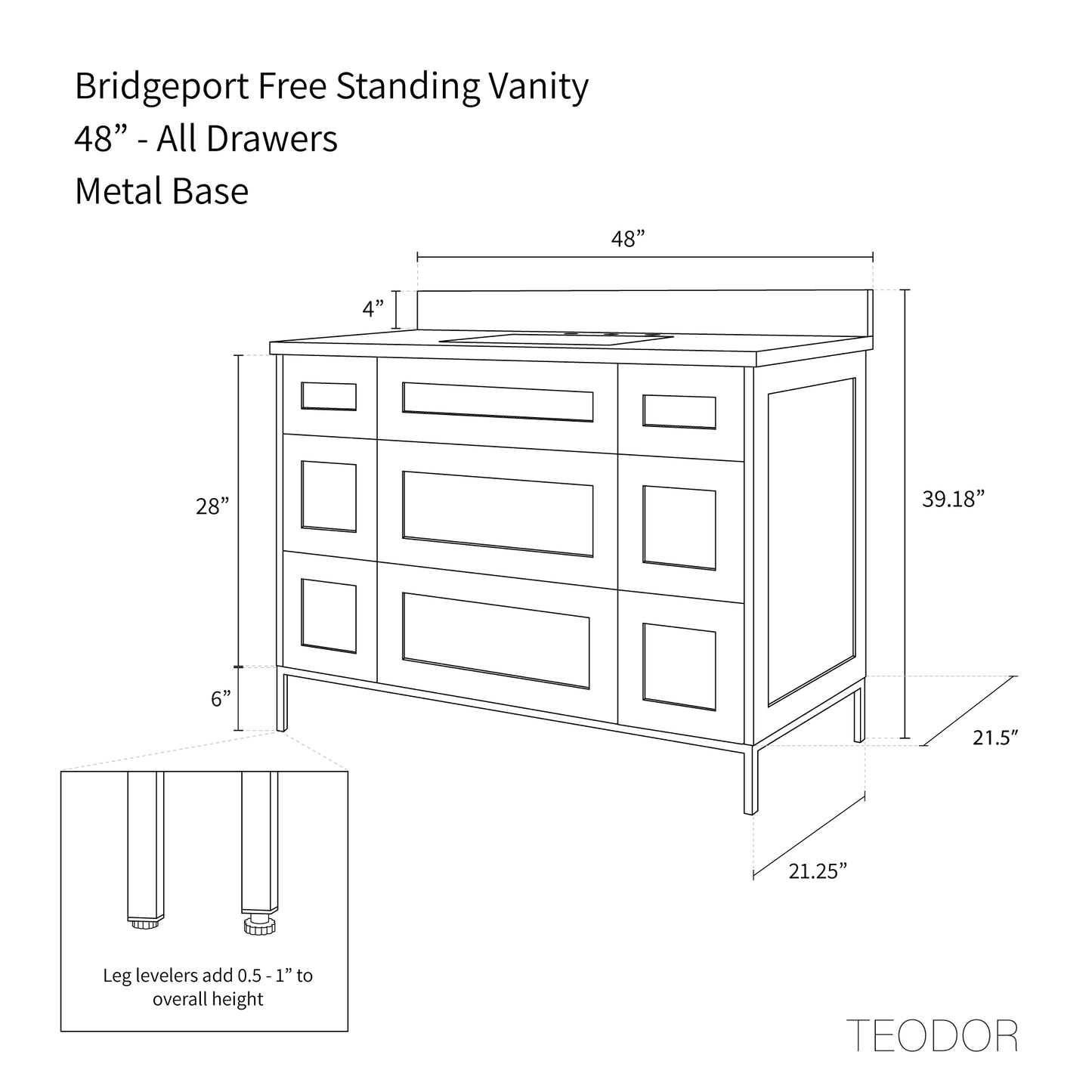 
                  
                    Bridgeport 48" White Oak Bathroom Vanity - All Drawers
                  
                