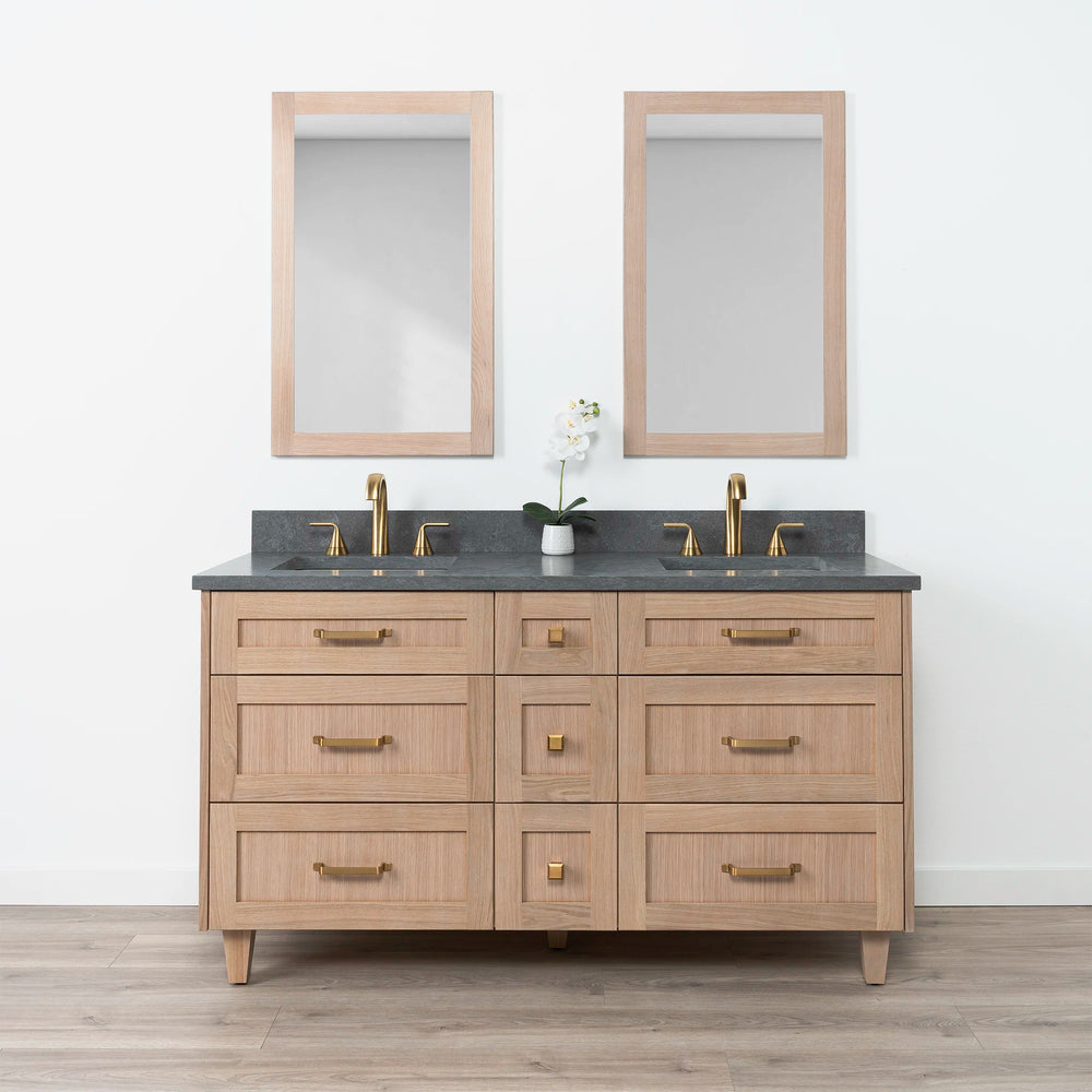 Bridgeport 60" White Oak Bathroom Vanity, Double Sink w/ Drawers