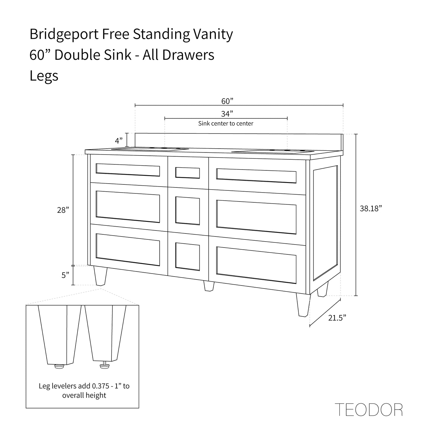
                  
                    Bridgeport 60" Almond Coast Bathroom Vanity, Double Sink - All Drawers
                  
                