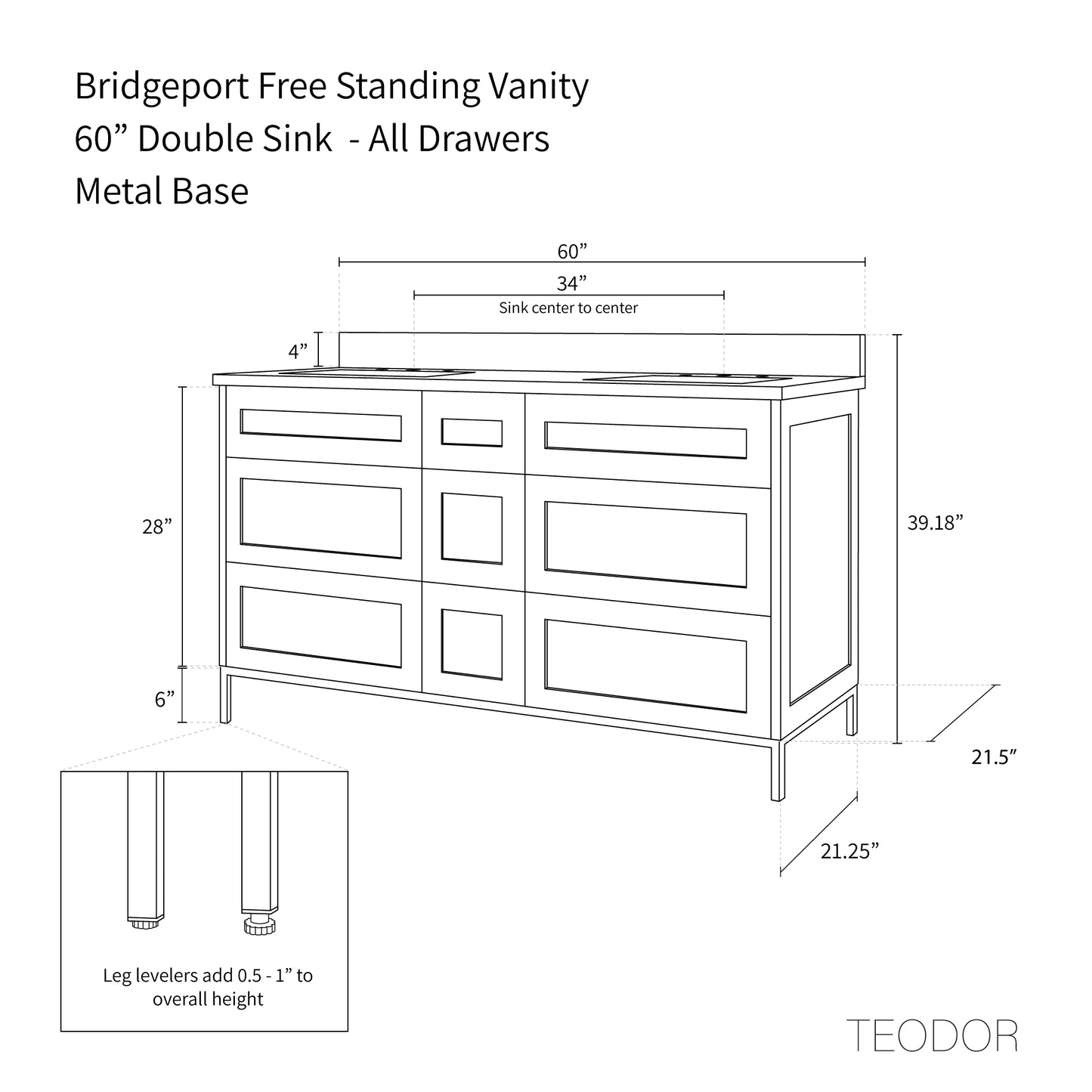 
                  
                    Bridgeport 60" White Oak Bathroom Vanity, Double Sink - All Drawers
                  
                