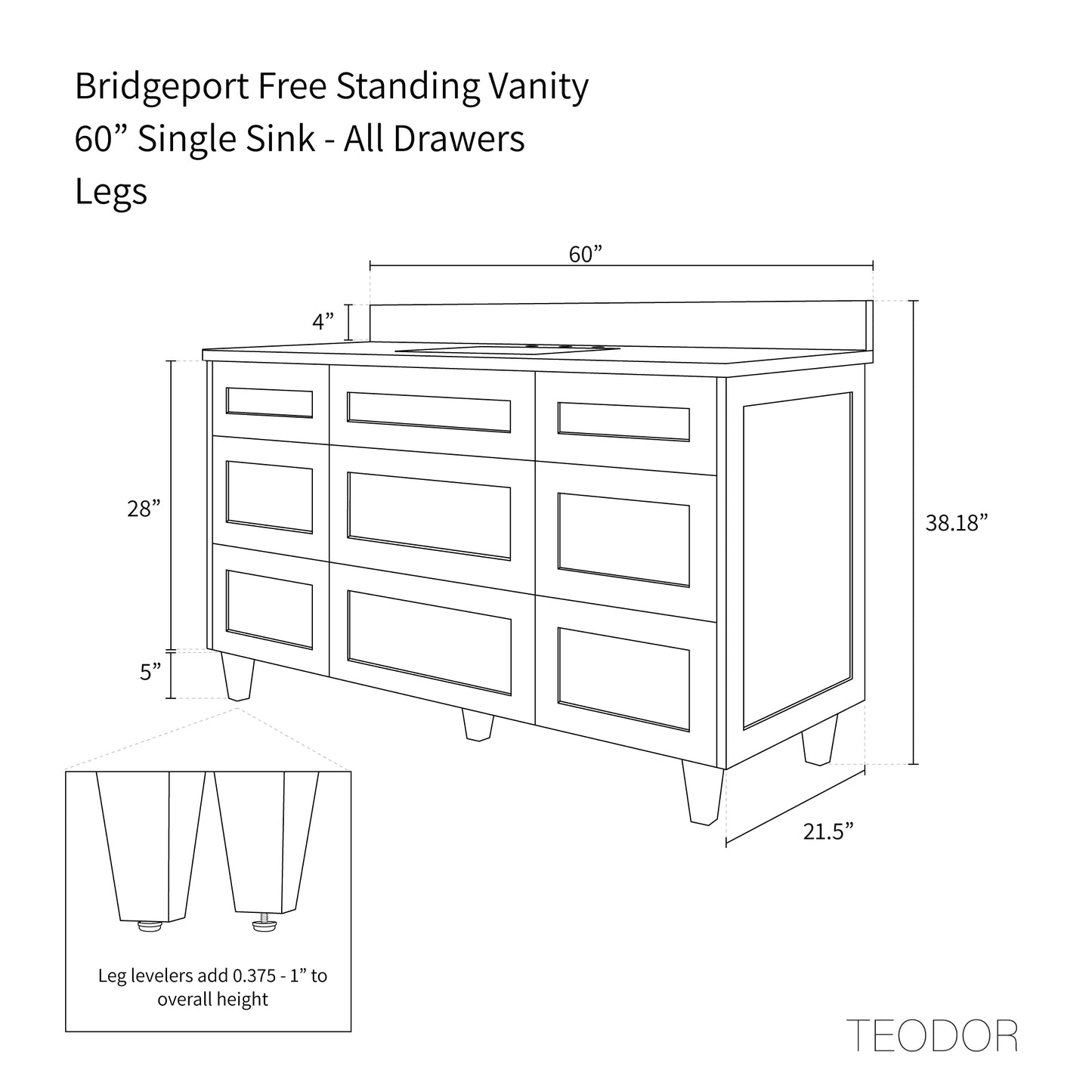 
                  
                    Bridgeport 60" Almond Coast Bathroom Vanity - All Drawers
                  
                