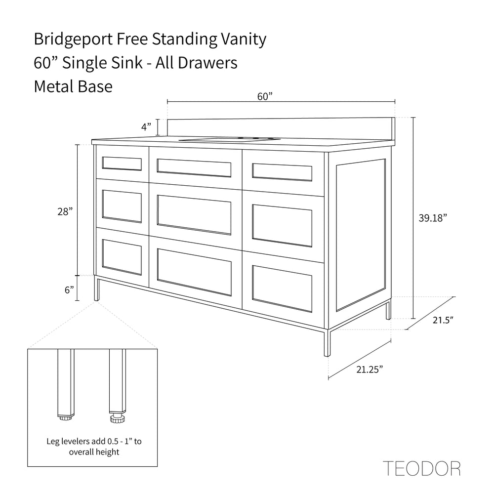 
                  
                    Bridgeport 60" White Oak Bathroom Vanity - All Drawers
                  
                