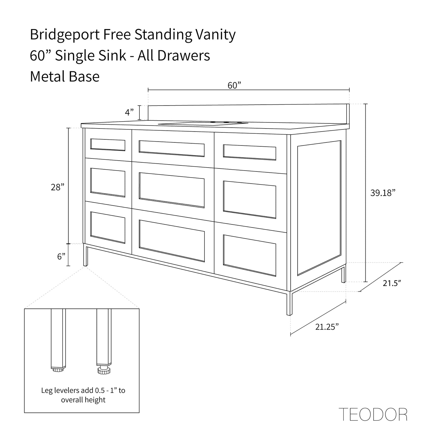 
                  
                    Bridgeport 60" White Oak Bathroom Vanity - All Drawers
                  
                
