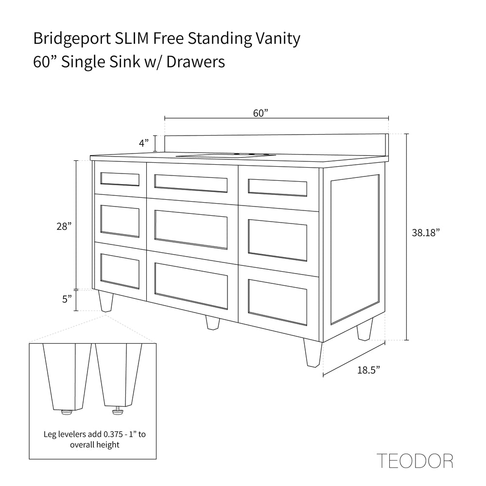 
                  
                    Bridgeport SLIM 60" Almond Coast Bathroom Vanity - All Drawers
                  
                