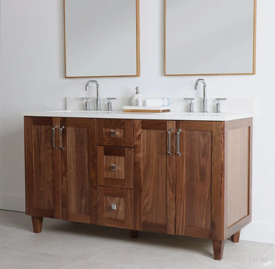 Bridgeport 60" American Black Walnut Bathroom Vanity, Double Sink