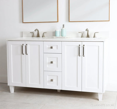 Bridgeport 60" Satin White Bathroom Vanity, Double Sink