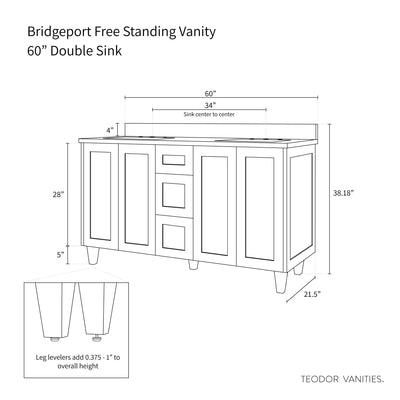 Bridgeport 60", Teodor® White Oak Vanity, Double Sink Teodor Bathroom VanityCanada