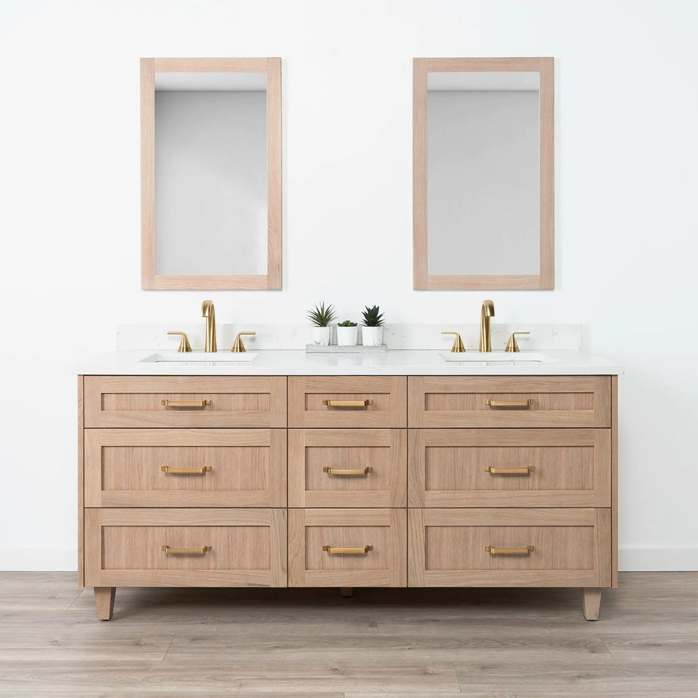 Bridgeport 72" White Oak Bathroom Vanity, Double Sink w/ Drawers ...