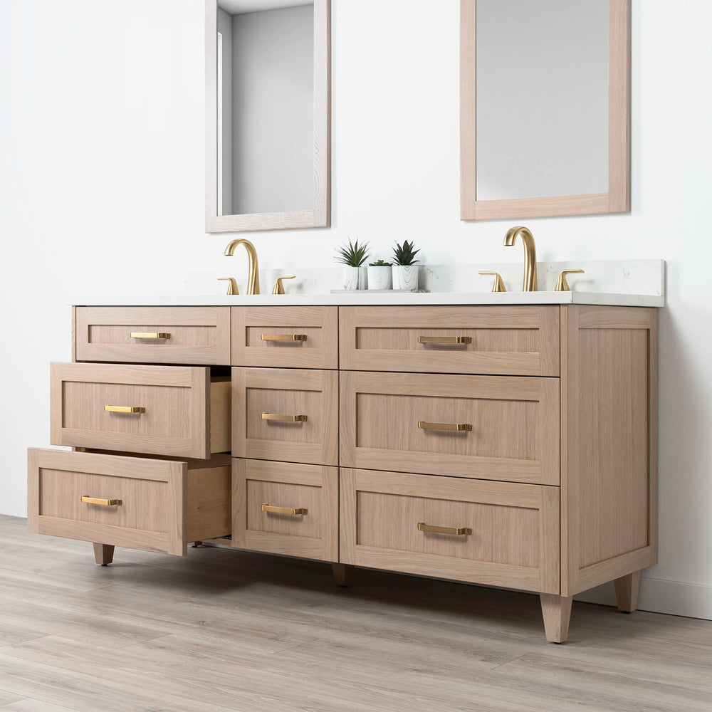 
                  
                    Bridgeport 72" White Oak Bathroom Vanity, Double Sink w/ Drawers
                  
                