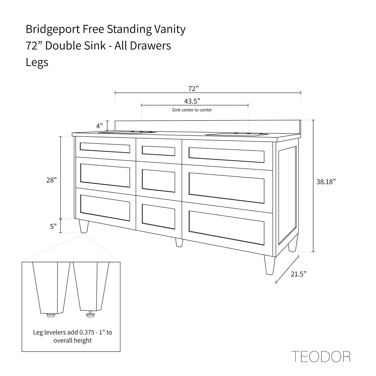 
                  
                    Bridgeport 72" Almond Coast Bathroom Vanity, Double Sink - All Drawers
                  
                