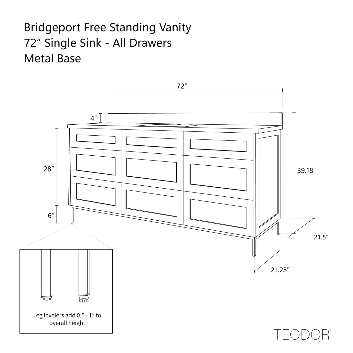 
                  
                    Bridgeport 72" White Oak Bathroom Vanity - All Drawers
                  
                