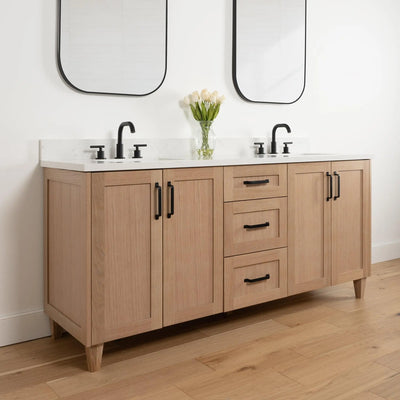 Bridgeport 72" White Oak Bathroom Vanity, Double Sink