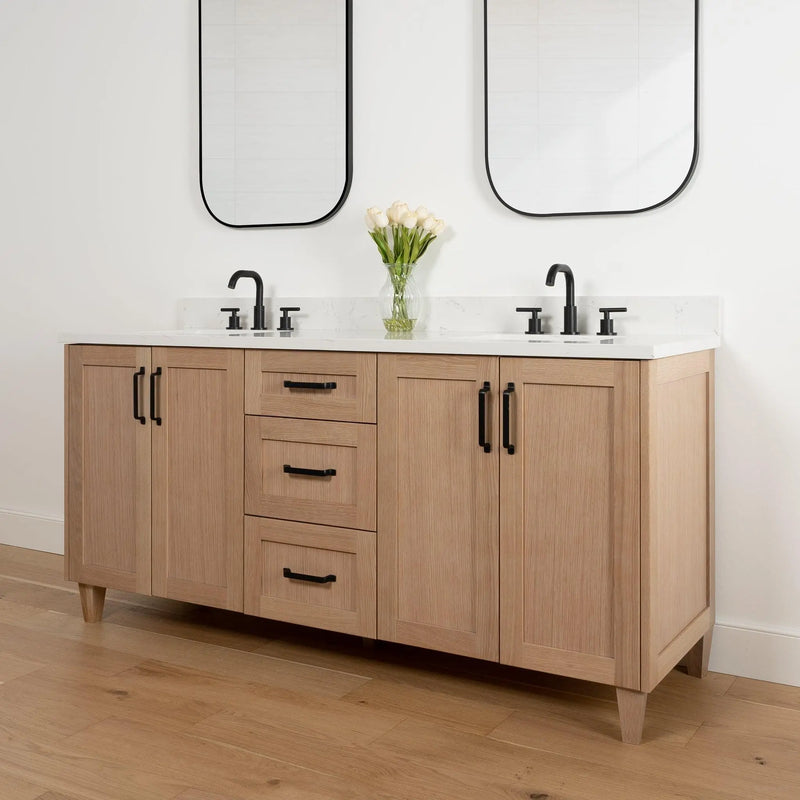 Bridgeport 72" White Oak Bathroom Vanity, Double Sink