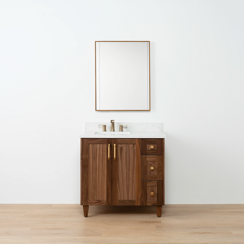 Bridgeport 36" American Black Walnut Bathroom Vanity, Left Sink