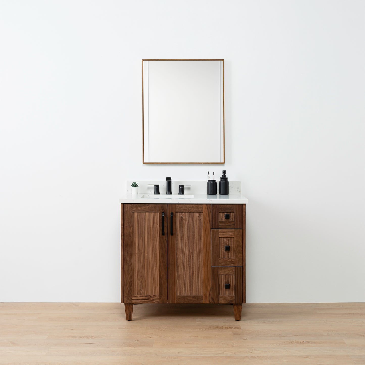 Bridgeport 36" American Black Walnut Bathroom Vanity, Left Sink