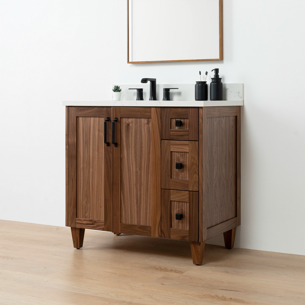 
                  
                    Bridgeport 36" American Black Walnut Bathroom Vanity, Left Sink
                  
                