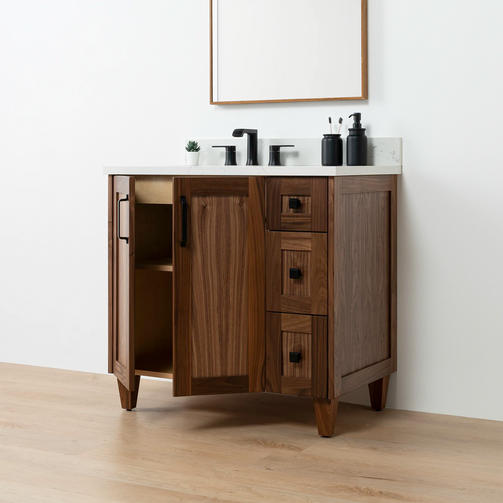 
                  
                    Bridgeport 36" American Black Walnut Bathroom Vanity, Left Sink
                  
                