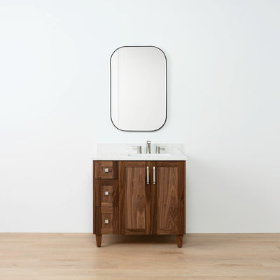 Bridgeport 36" American Black Walnut Bathroom Vanity, Right Sink