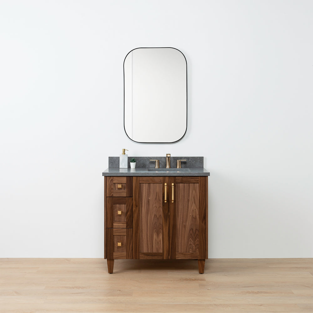 Bridgeport 36" American Black Walnut Bathroom Vanity, Right Sink