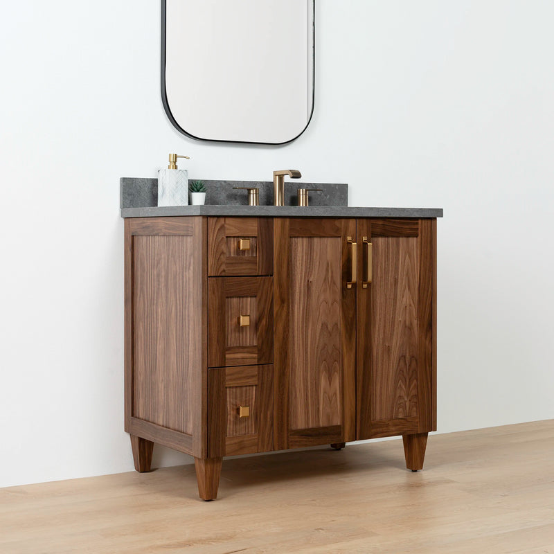 Bridgeport 36" American Black Walnut Bathroom Vanity, Right Sink