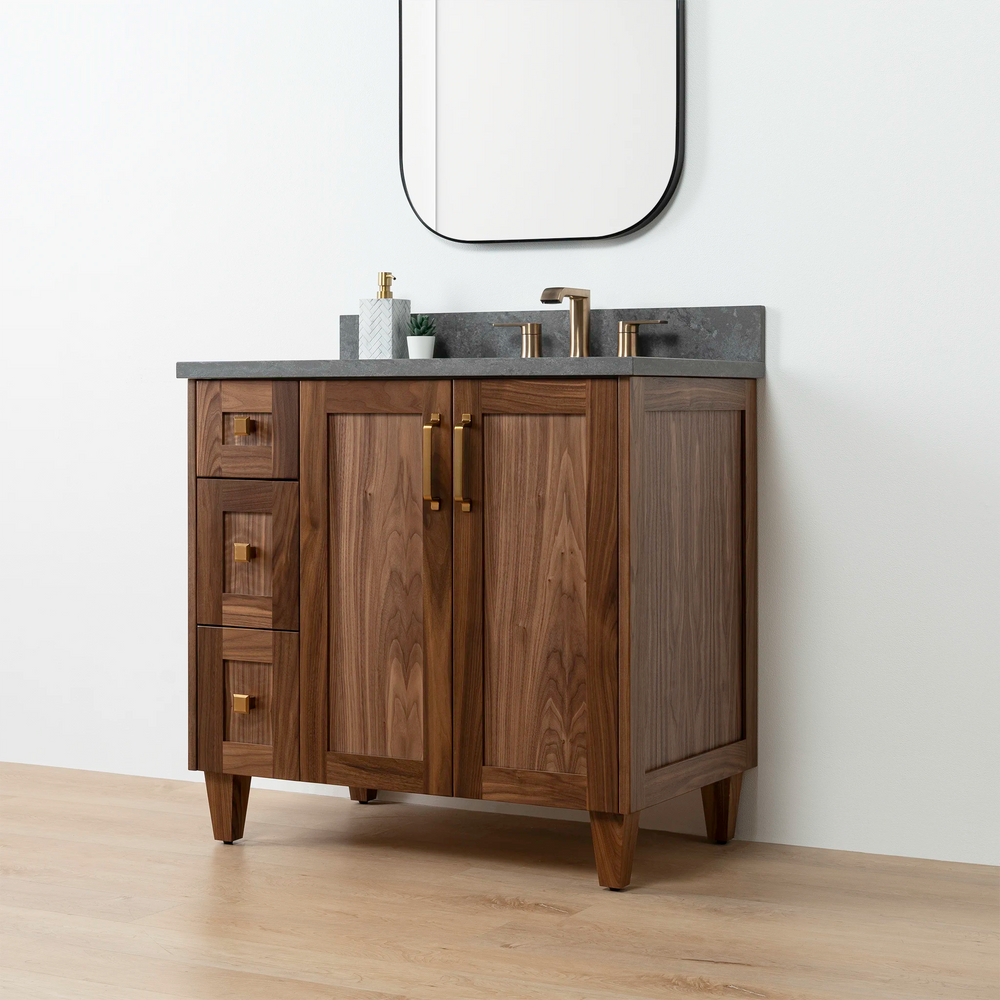 
                  
                    Bridgeport 36" American Black Walnut Bathroom Vanity, Right Sink
                  
                