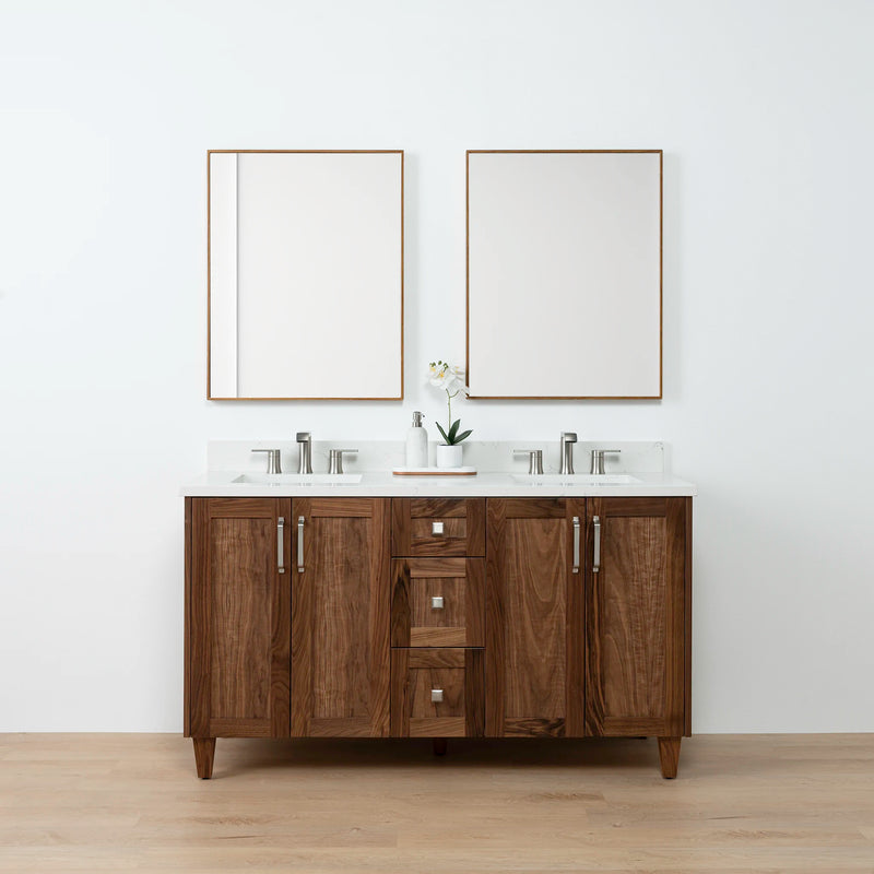 Bridgeport 60" American Black Walnut Bathroom Vanity, Double Sink