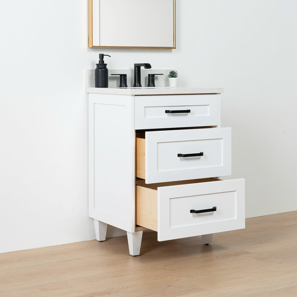 
                  
                    Bridgeport SLIM 24" Satin White Bathroom Vanity - All Drawers
                  
                