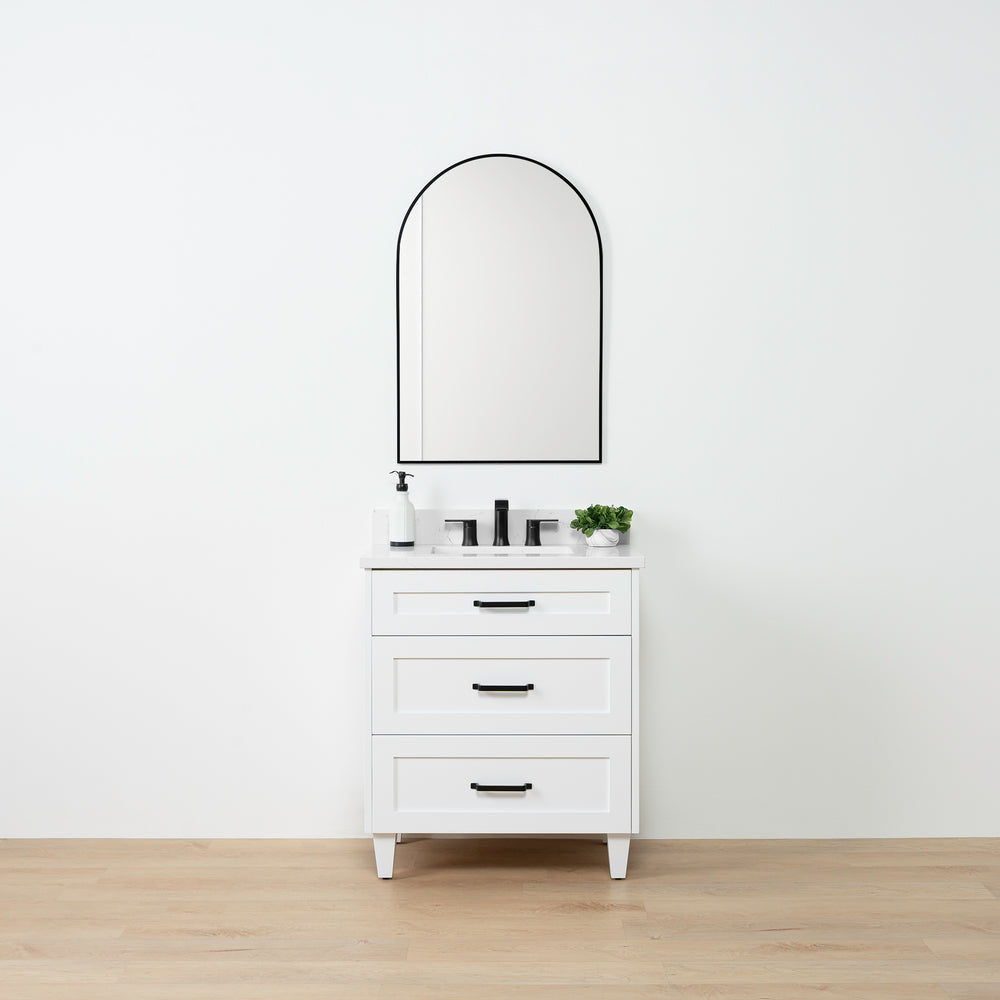 
                  
                    Bridgeport SLIM 30" Satin White Bathroom Vanity - All Drawers
                  
                