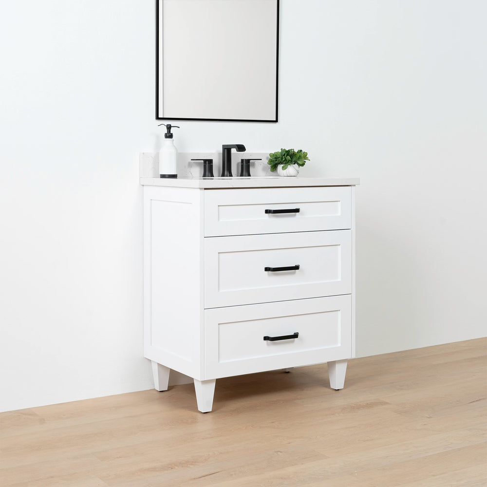 
                  
                    Bridgeport SLIM 30" Satin White Bathroom Vanity - All Drawers
                  
                