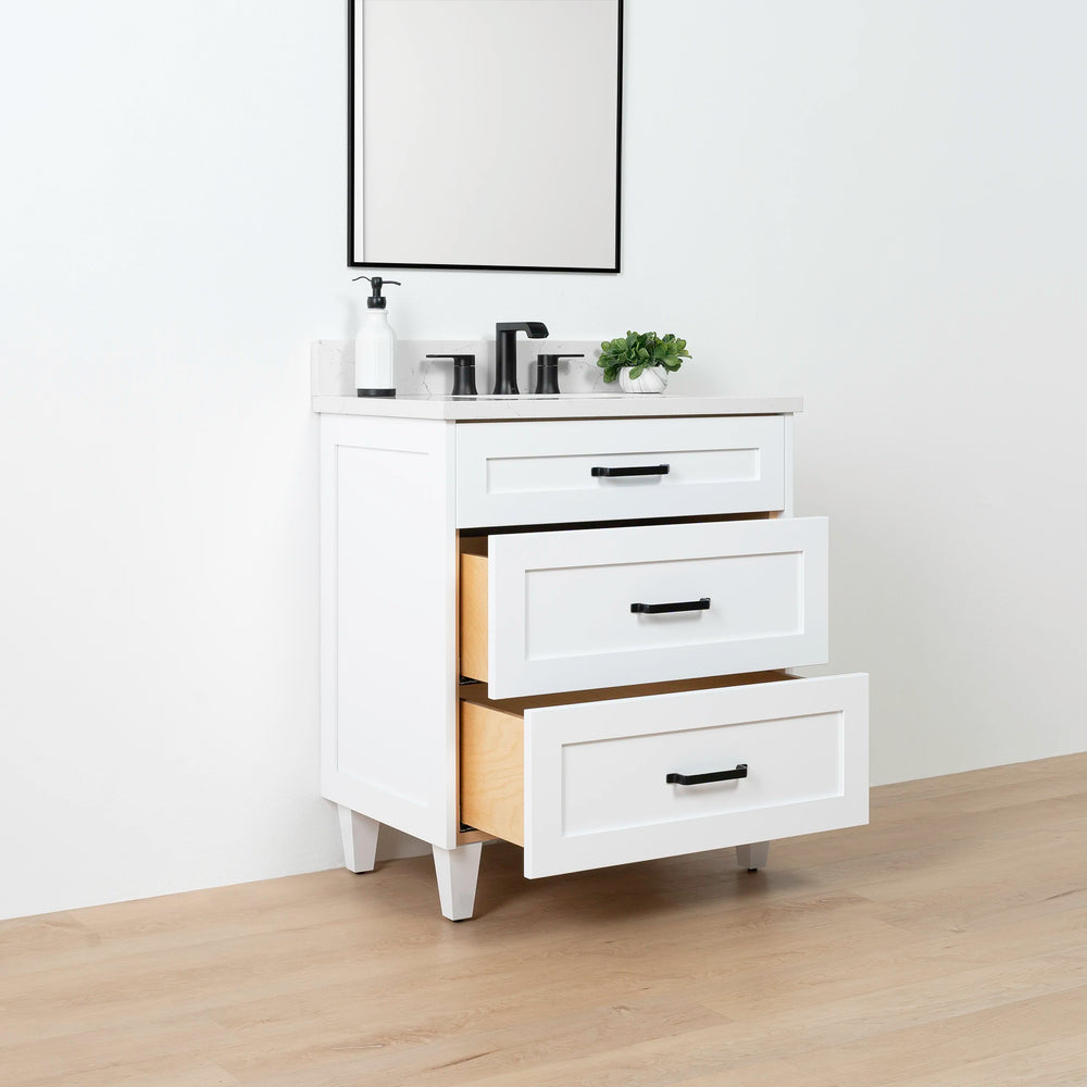 
                  
                    Bridgeport SLIM 30" Satin White Bathroom Vanity - All Drawers
                  
                