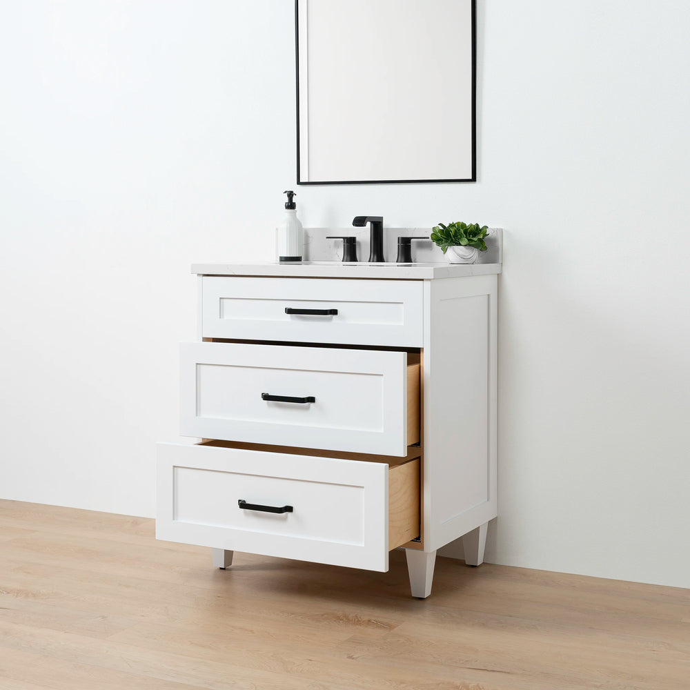 
                  
                    Bridgeport SLIM 30" Satin White Bathroom Vanity - All Drawers
                  
                