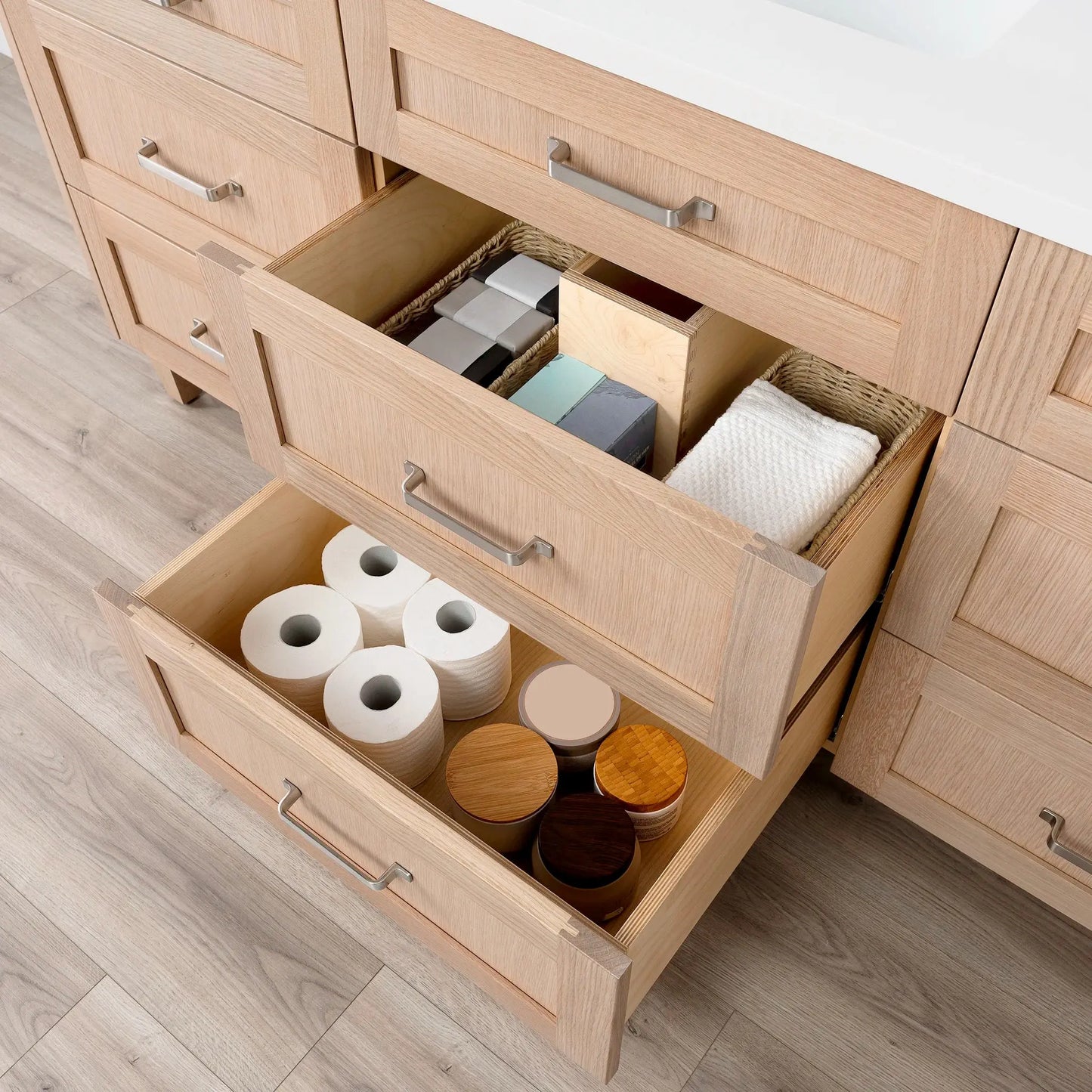 
                  
                    Bridgeport SLIM 72" White Oak Bathroom Vanity - All Drawers Teodor Bathroom Vanity Canada
                  
                