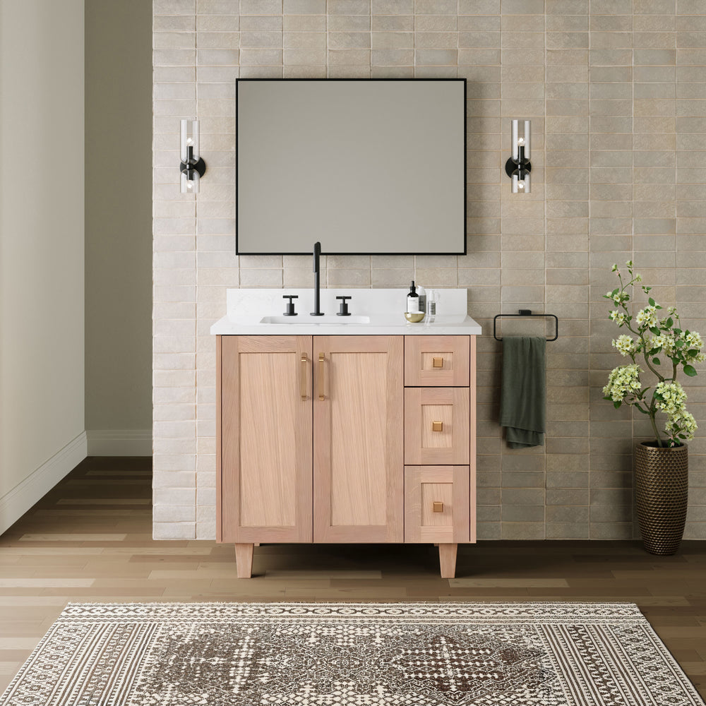 Bridgeport 36" White Oak Bathroom Vanity, Left Sink