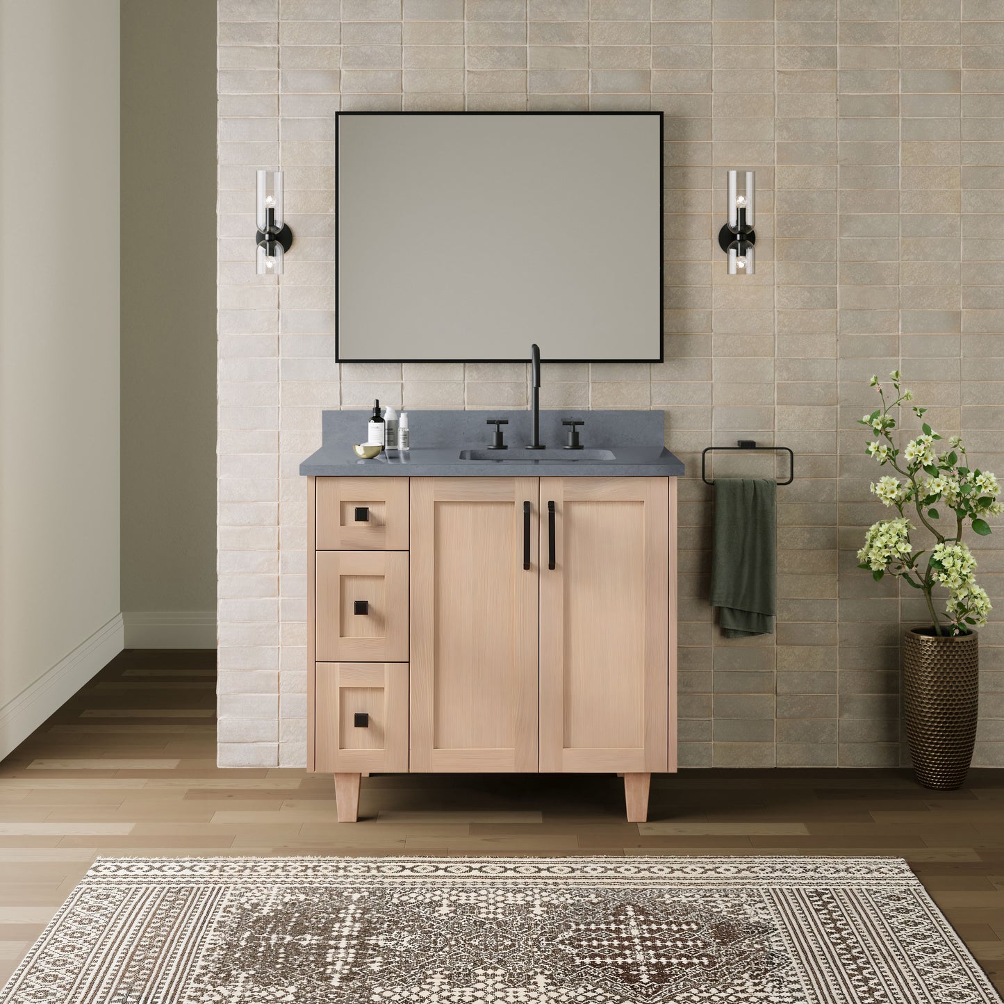 Bridgeport 36" White Oak Bathroom Vanity, Right Sink