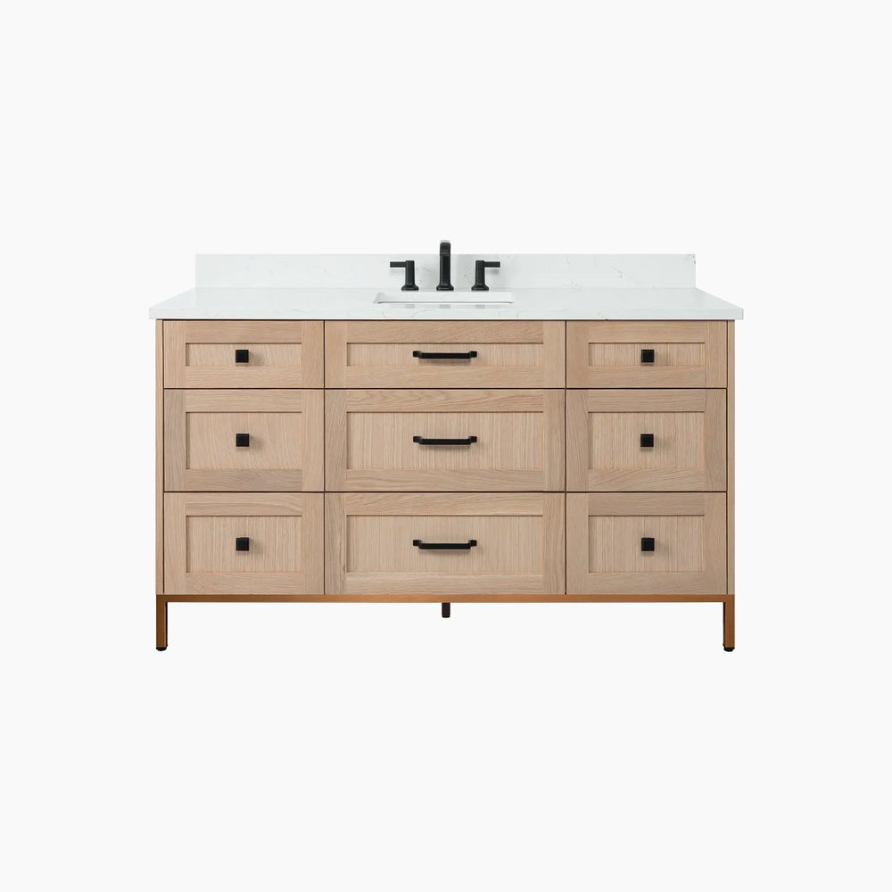 
                  
                    Bridgeport 60" White Oak Bathroom Vanity - All Drawers
                  
                