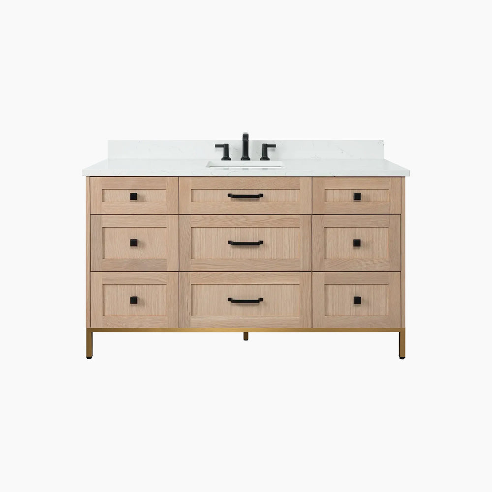 
                  
                    Bridgeport 60" White Oak Bathroom Vanity - All Drawers
                  
                