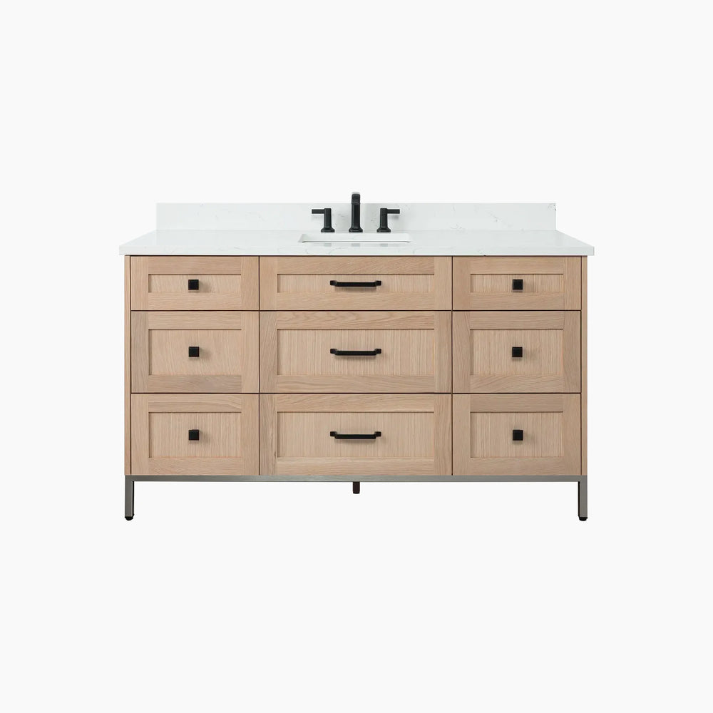 
                  
                    Bridgeport 60" White Oak Bathroom Vanity - All Drawers
                  
                
