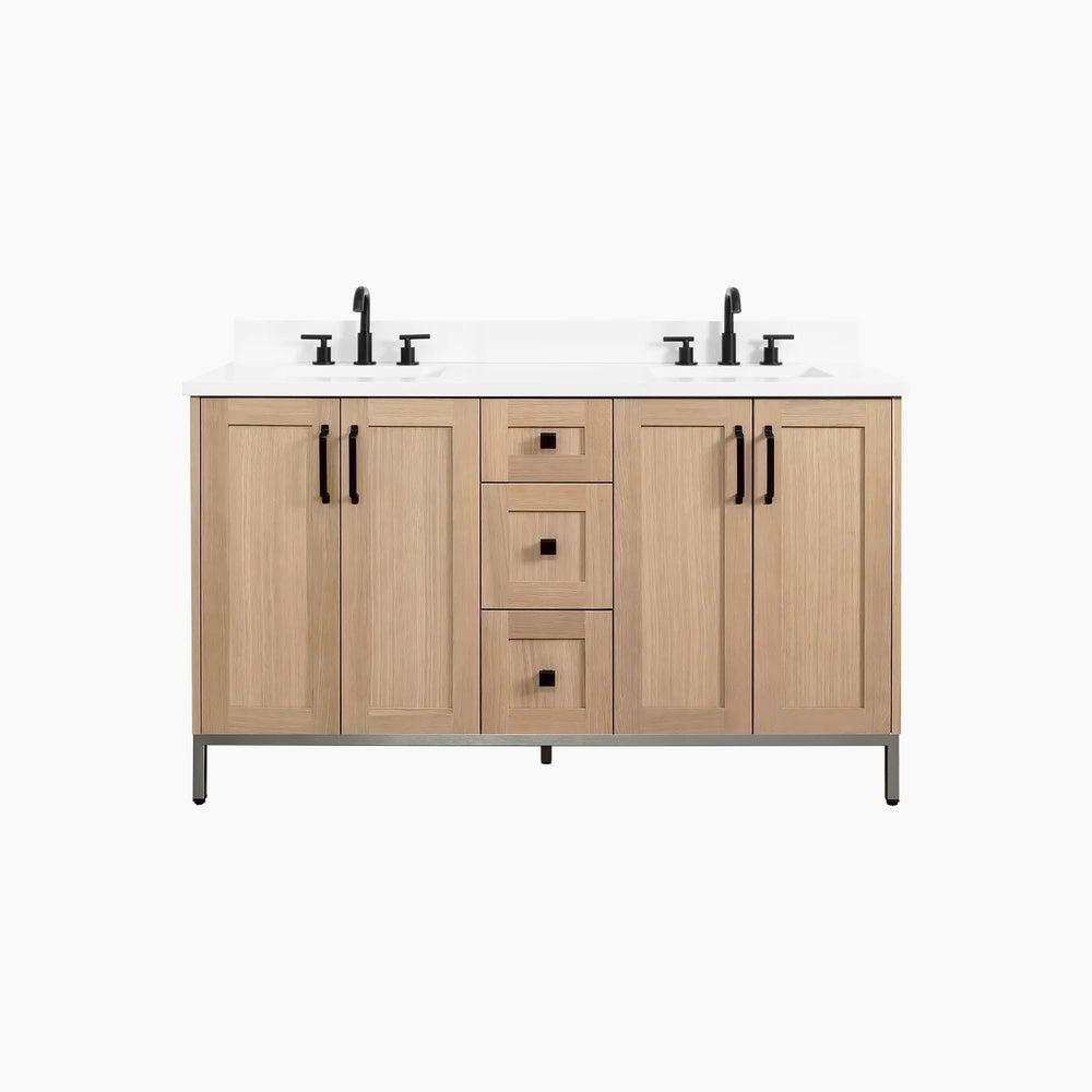 
                  
                    Bridgeport 60" White Oak Bathroom Vanity, Double Sink
                  
                