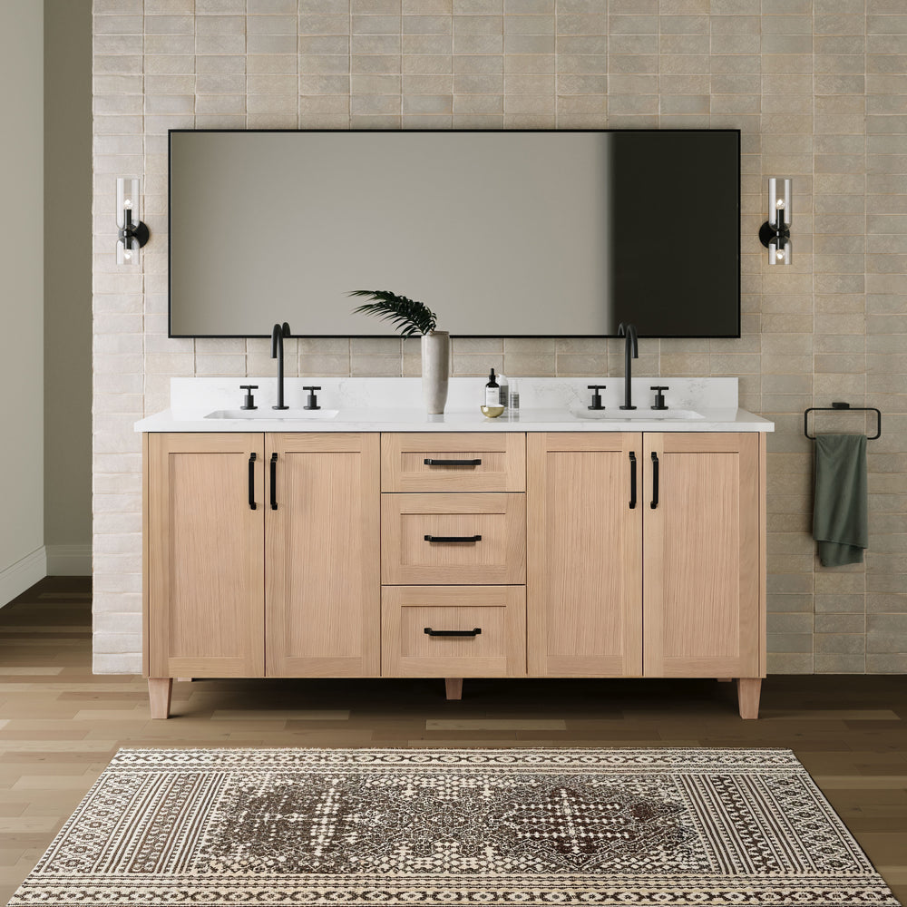 Bridgeport 72" White Oak Bathroom Vanity, Double Sink