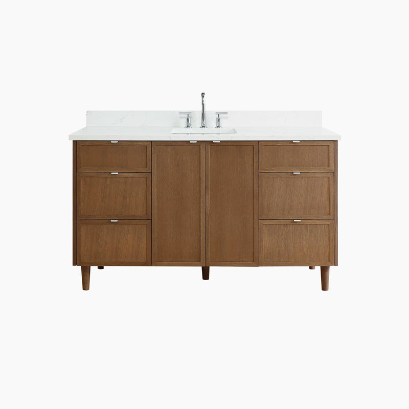 Cape Breton 60" Mid Century Oak Bathroom Vanity