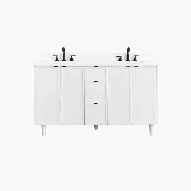 Cape Breton 60" Satin White Bathroom Vanity, Double Sink