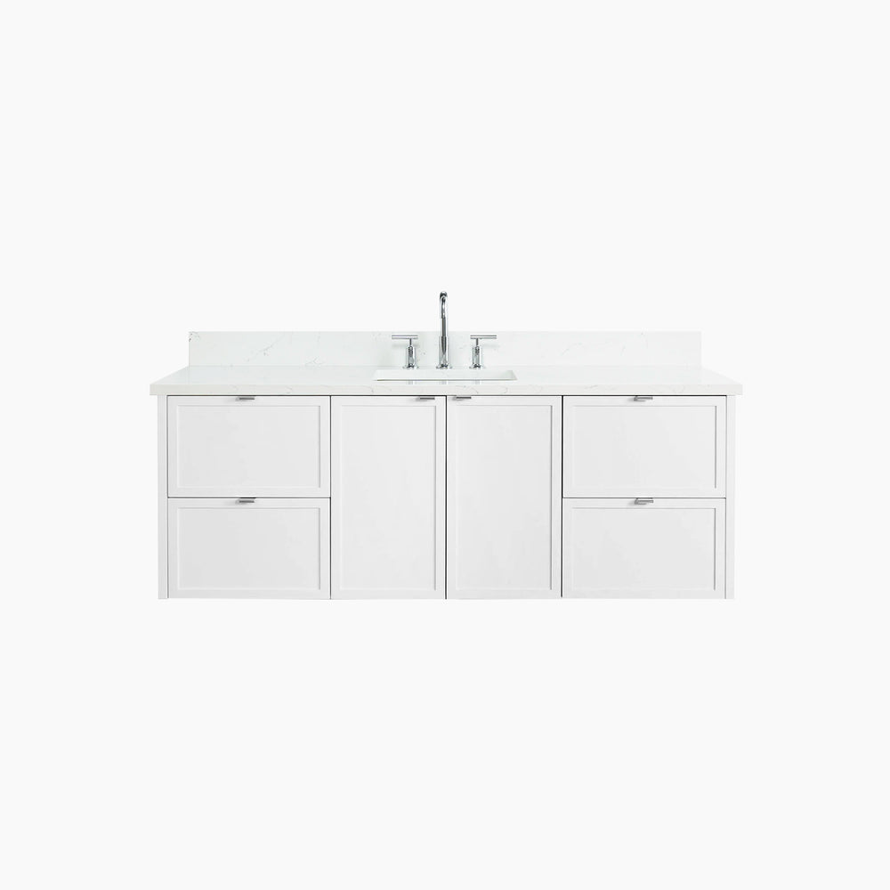 Cape Breton 60" Wall Mount Satin White Bathroom Vanity