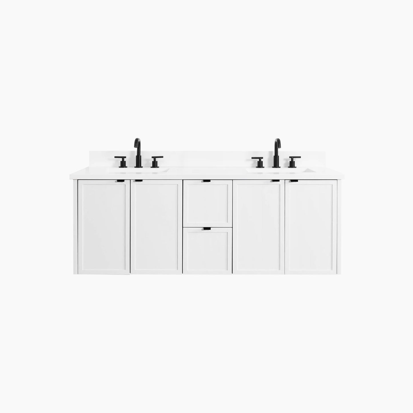 Cape Breton 60" Wall Mount Satin White Bathroom Vanity, Double Sink