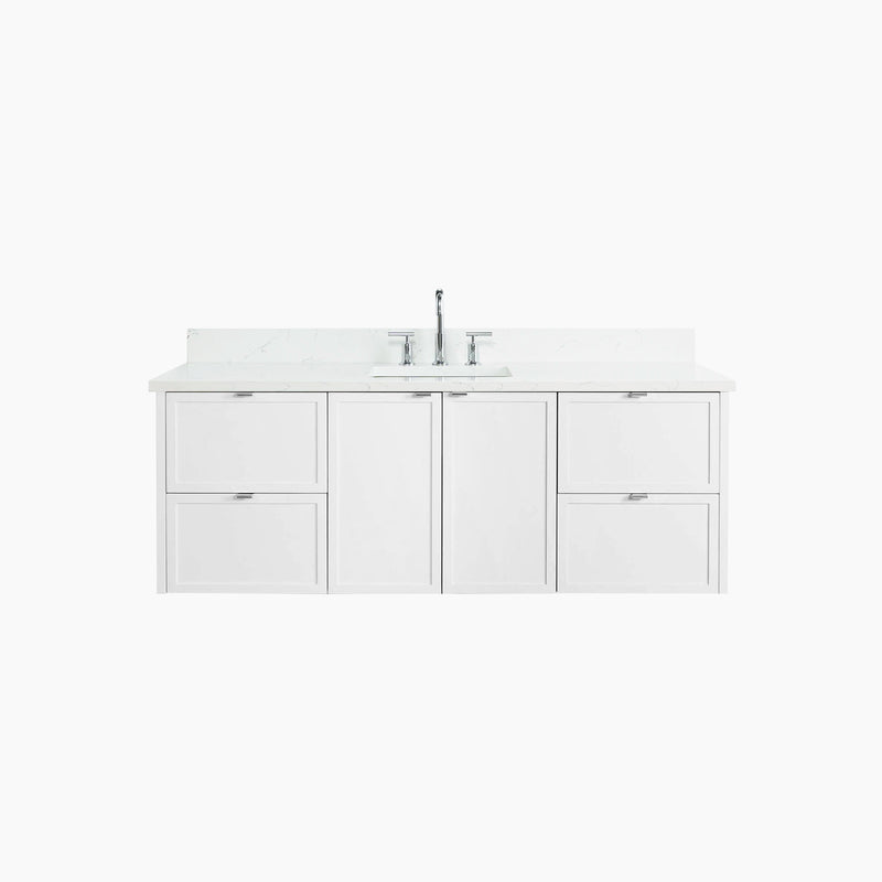 Cape Breton 60" Wall Mount Satin White Bathroom Vanity